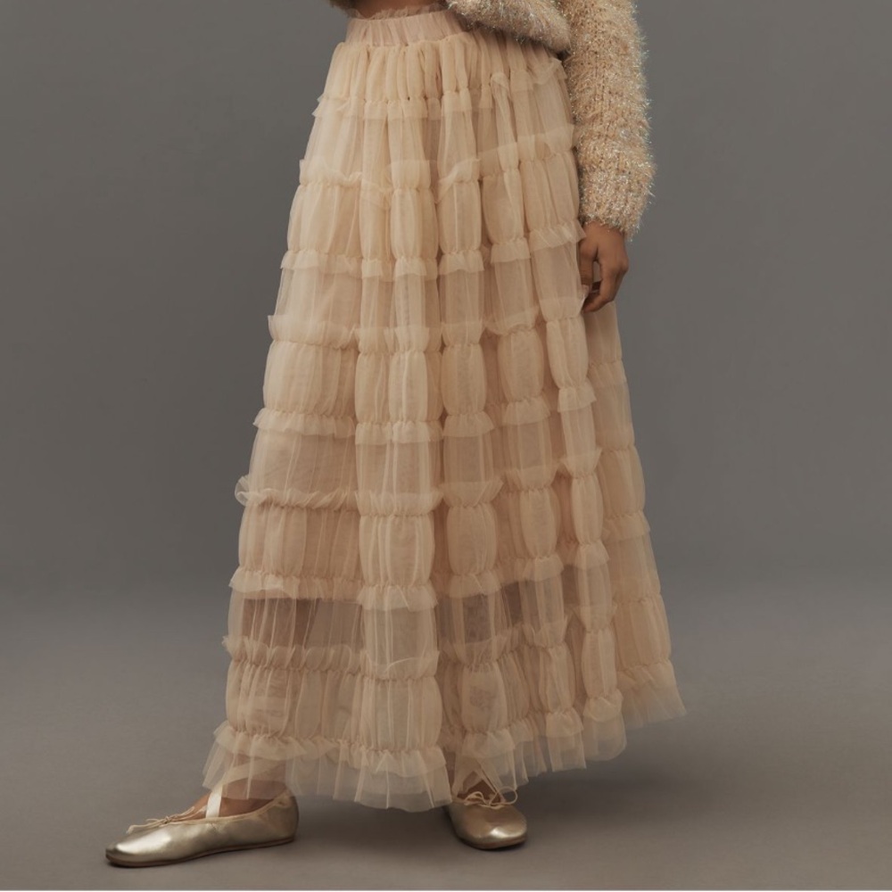 Anthropologie Shirred Tulle Maxi Skirt